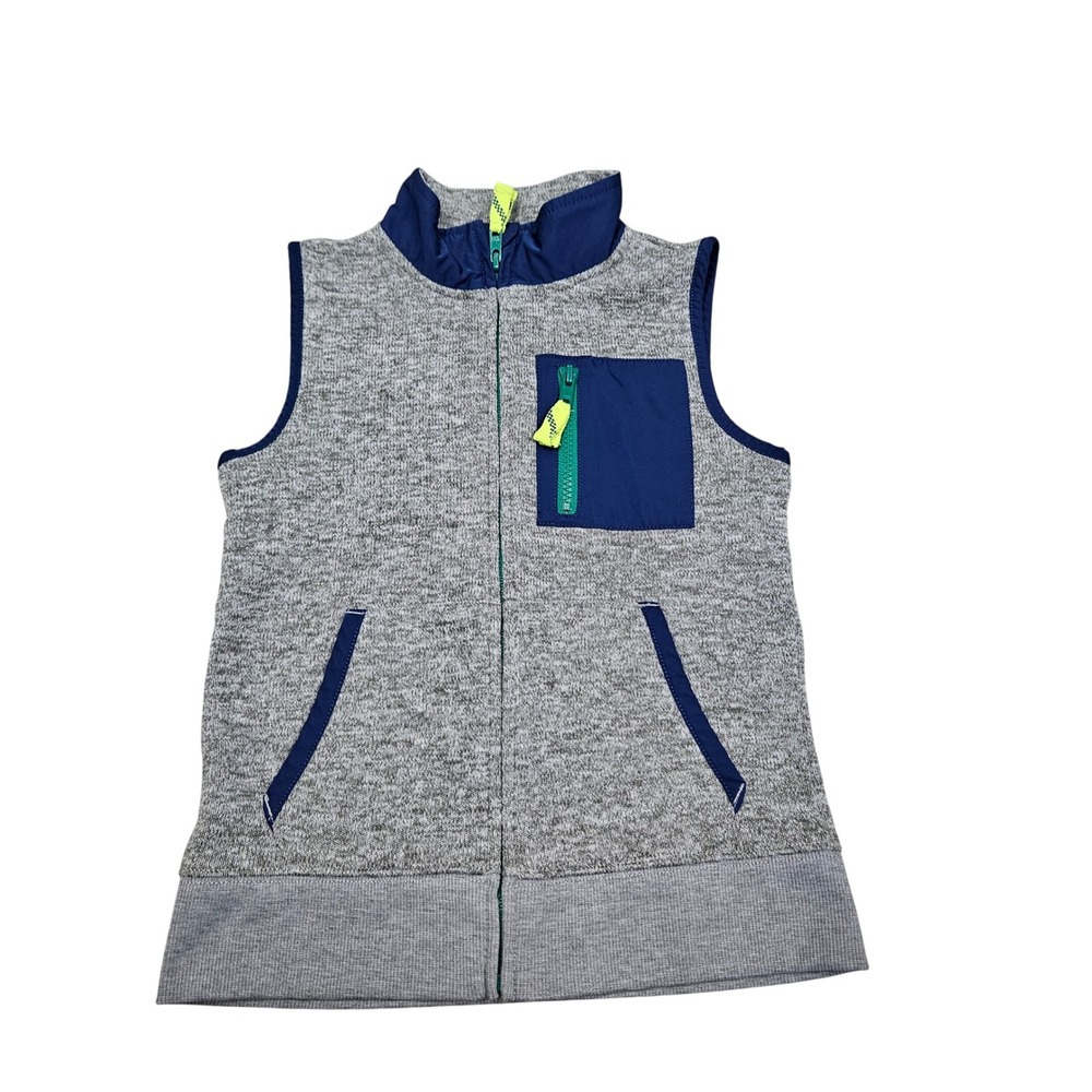 Crewcuts J.Crew Vest Boys 6-7 Gray Blue Knit Fleece Full Zip Mock Neck Outdoor